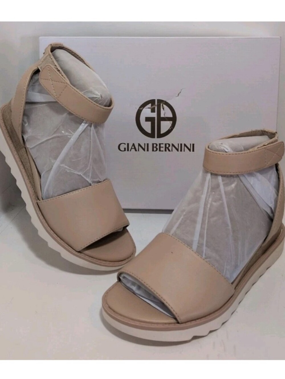 Giani Bernini Beige Platform Ankle-Strap Sandals